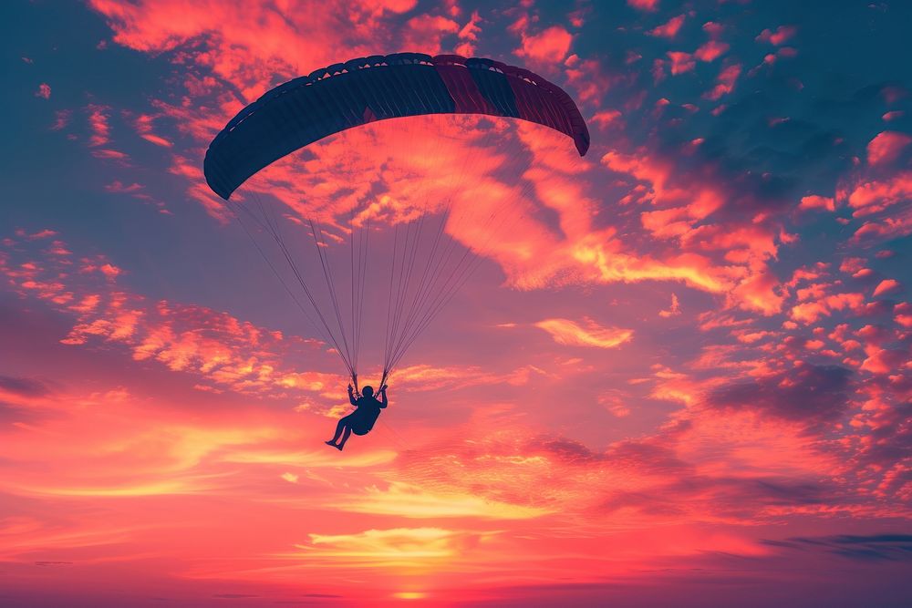 A Parachutist in free fall at the sunset extream sport lifestyle paragliding recreation adventure.