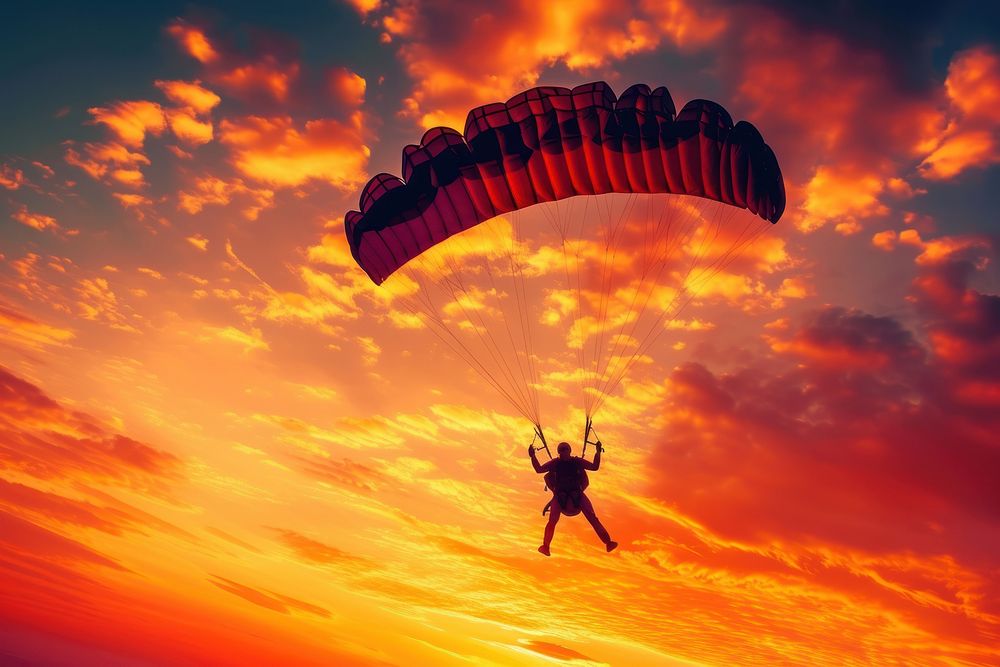 A Parachutist in free fall at the sunset extream sport lifestyle paragliding adventure sports.