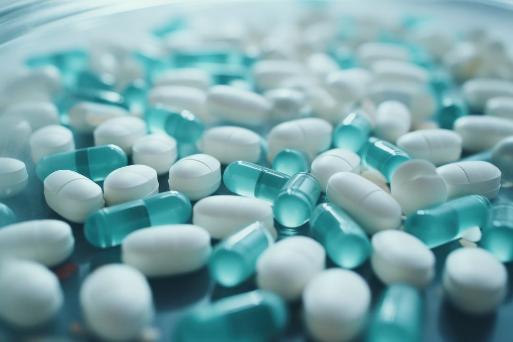 Medical pill medication abundance turquoise.