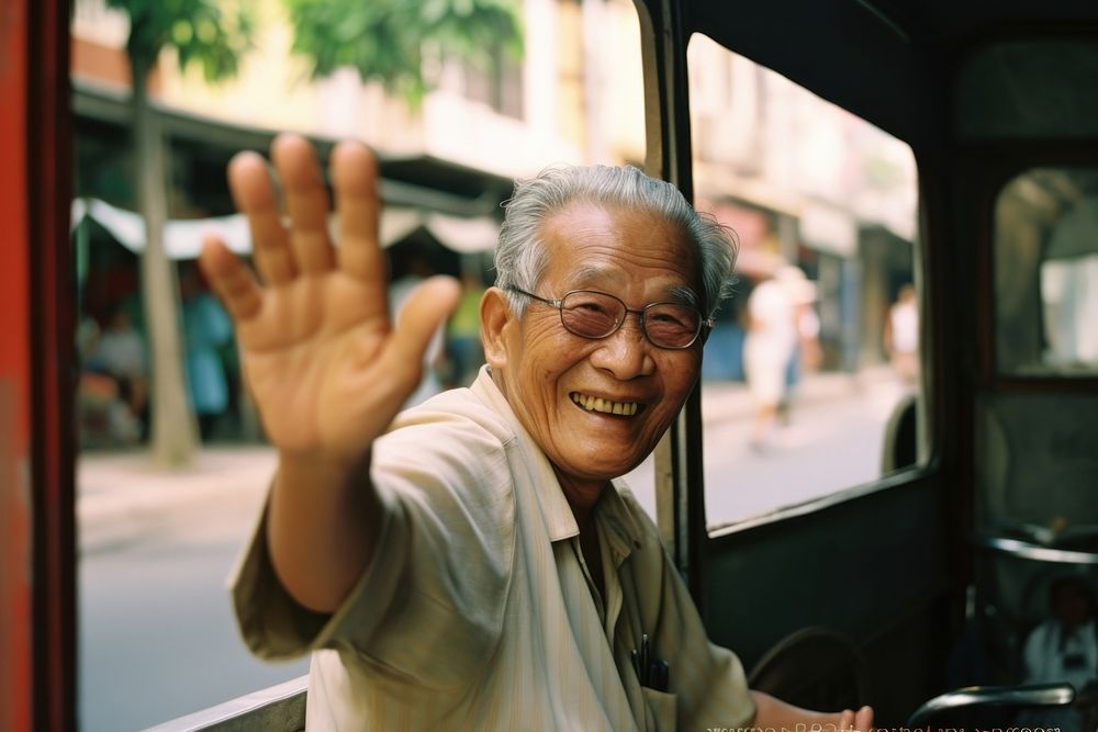 Old person vehicle glasses transportation.