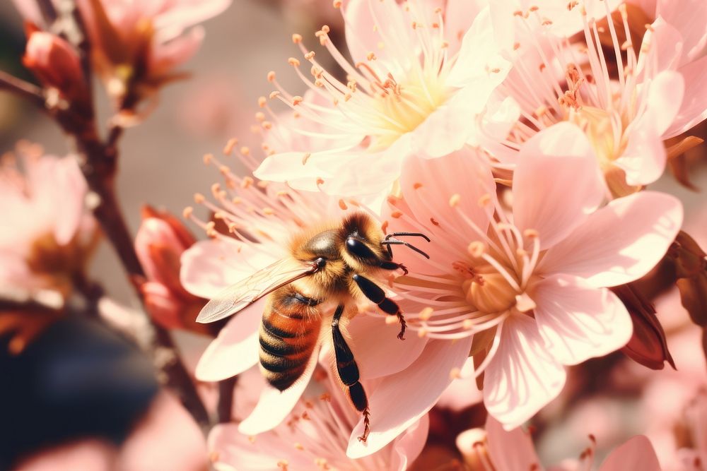 Bee flower blossom animal.