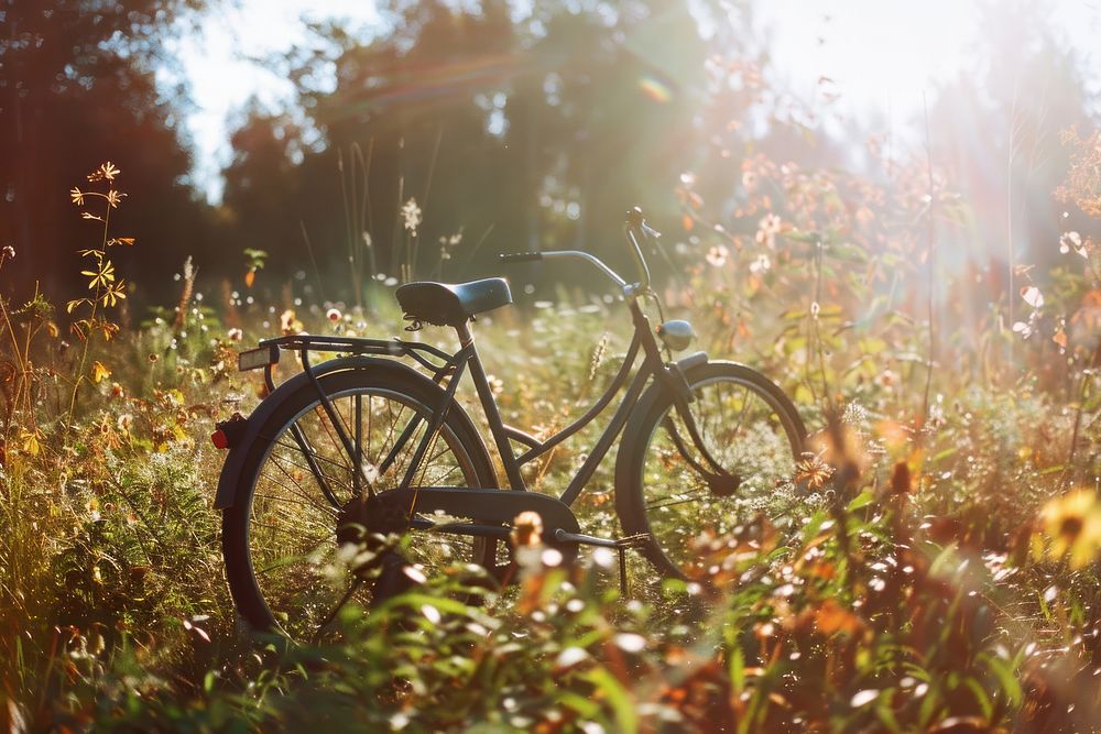 Bike sunlight outdoors woodland.