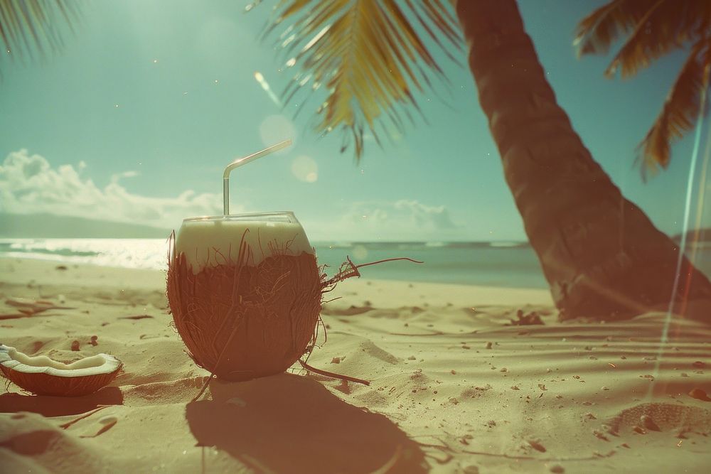 Coconut drink beach outdoors nature.