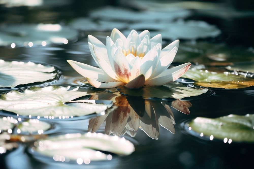 Folding lotus on water outdoors blossom nature.