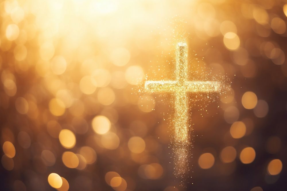 Golden chirstian cross outdoors symbol spirituality.