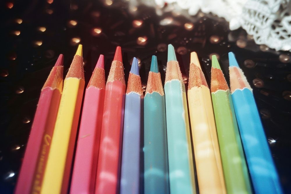 Stationery color pencil collection arrangement backgrounds creativity.
