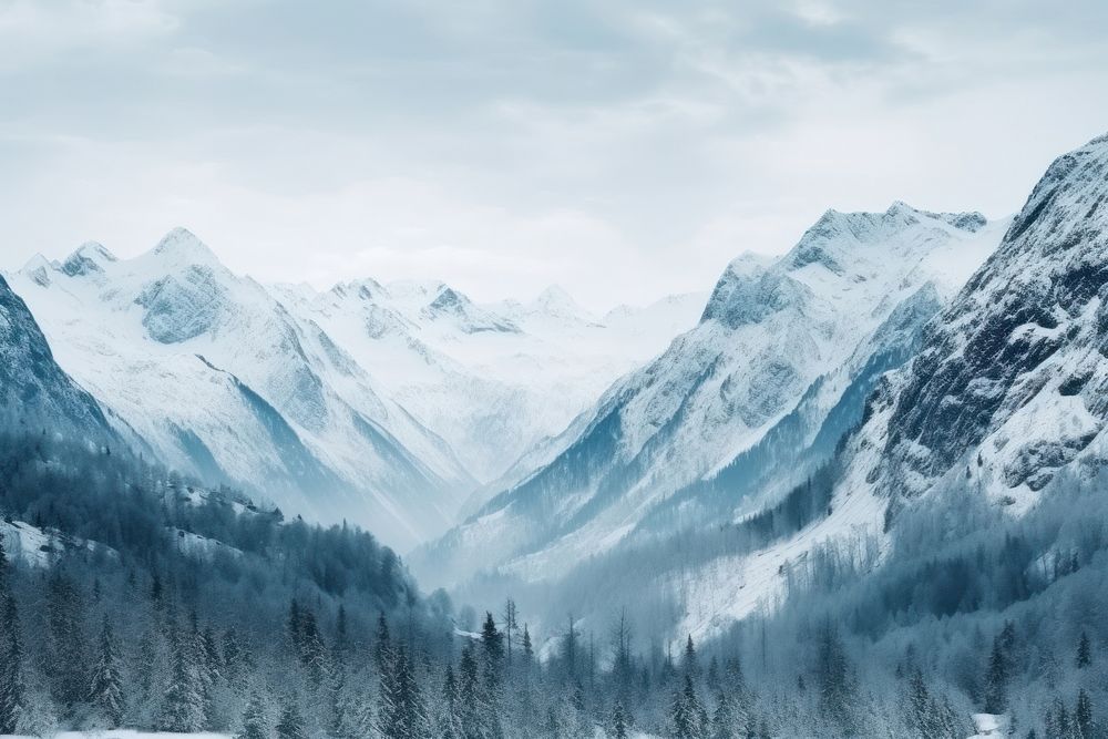 Snow mountain range landscape panoramic outdoors.