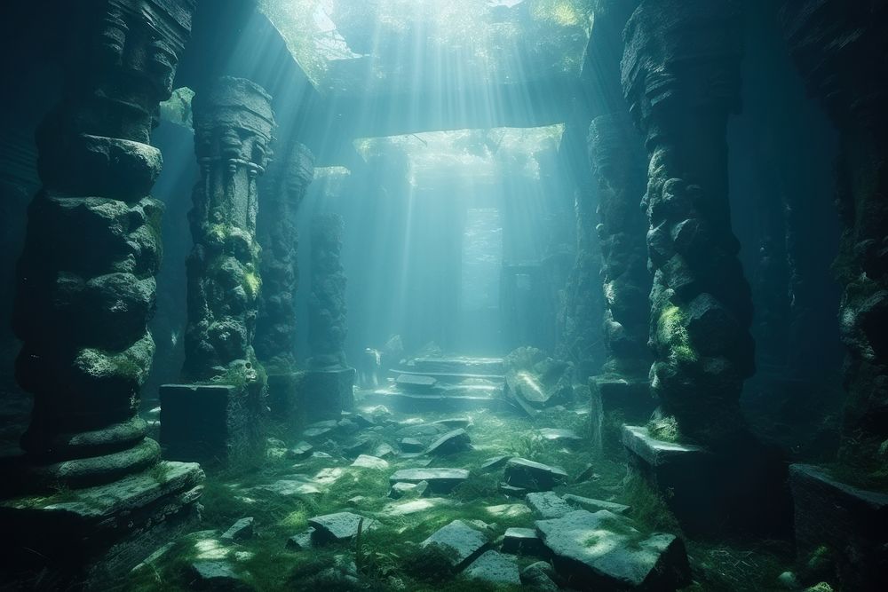 Underwater ancient temple outdoors nature transportation.