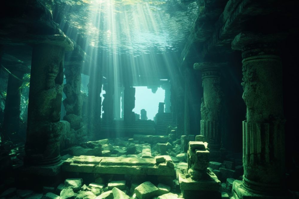 Underwater ancient temple outdoors nature architecture.