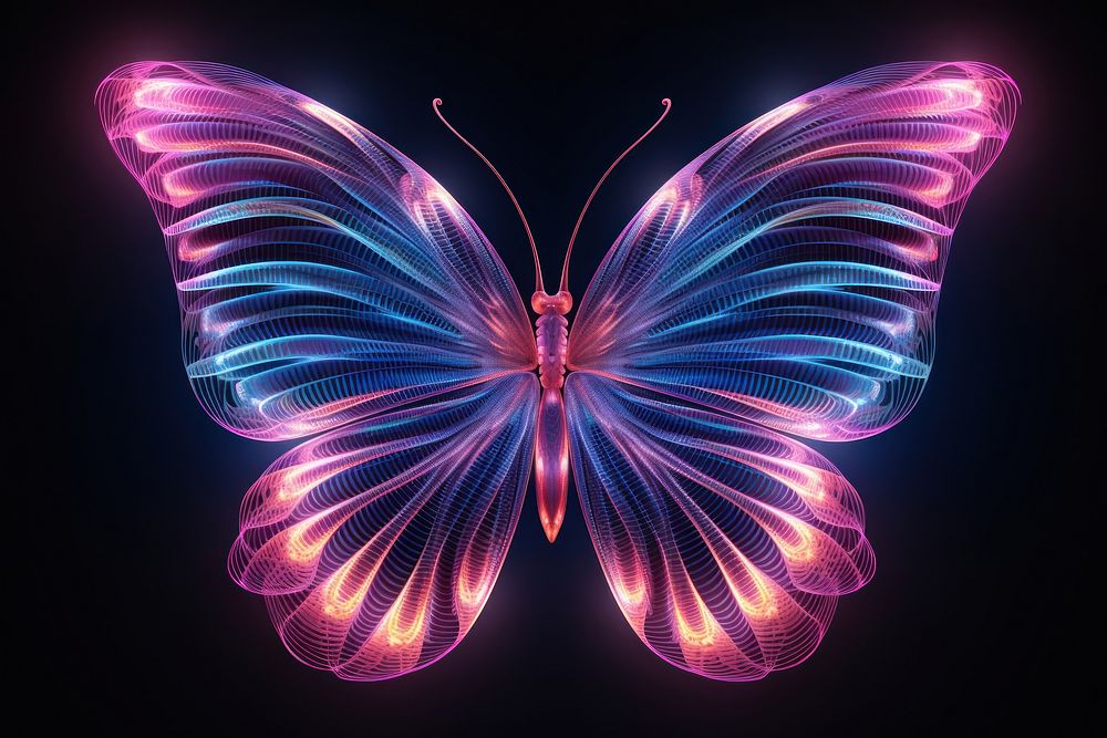 Neon butterfly wireframe pattern animal insect.