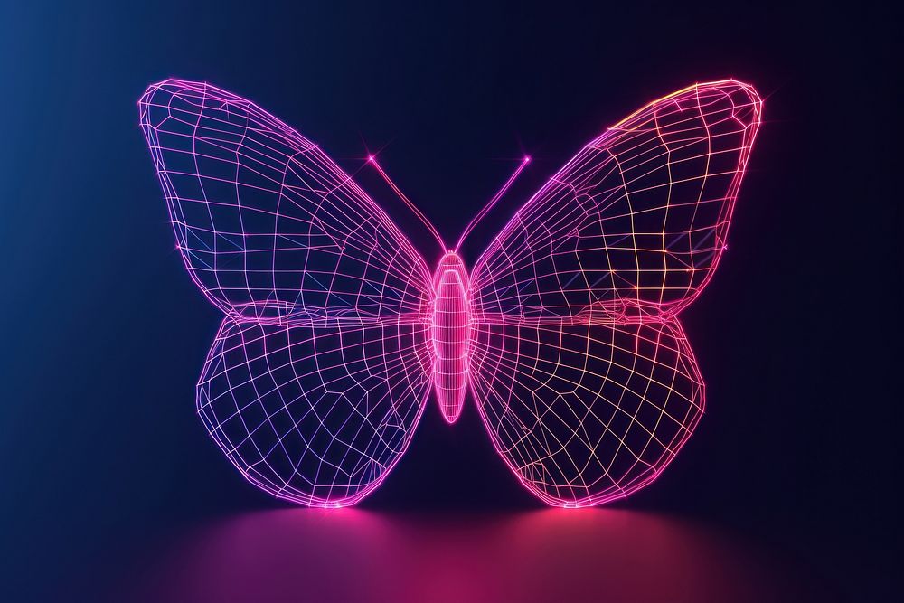 Neon butterfly wireframe light abstract purple.