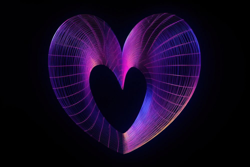 Neon heart wireframe abstract night illuminated.