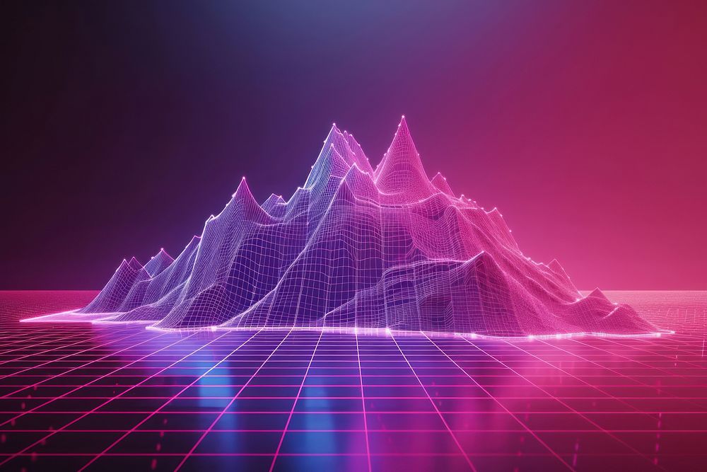 Neon mountain wireframe boder backgrounds abstract purple.