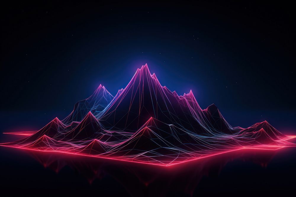Neon mountain wireframe border light abstract pattern.
