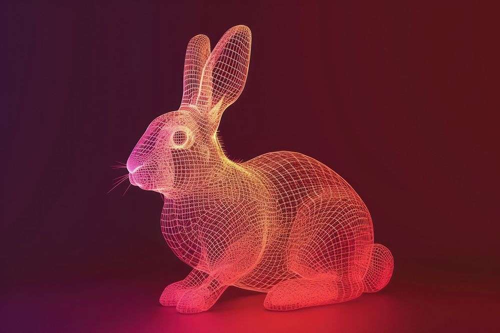 Neon rabbit wireframe animal mammal light.