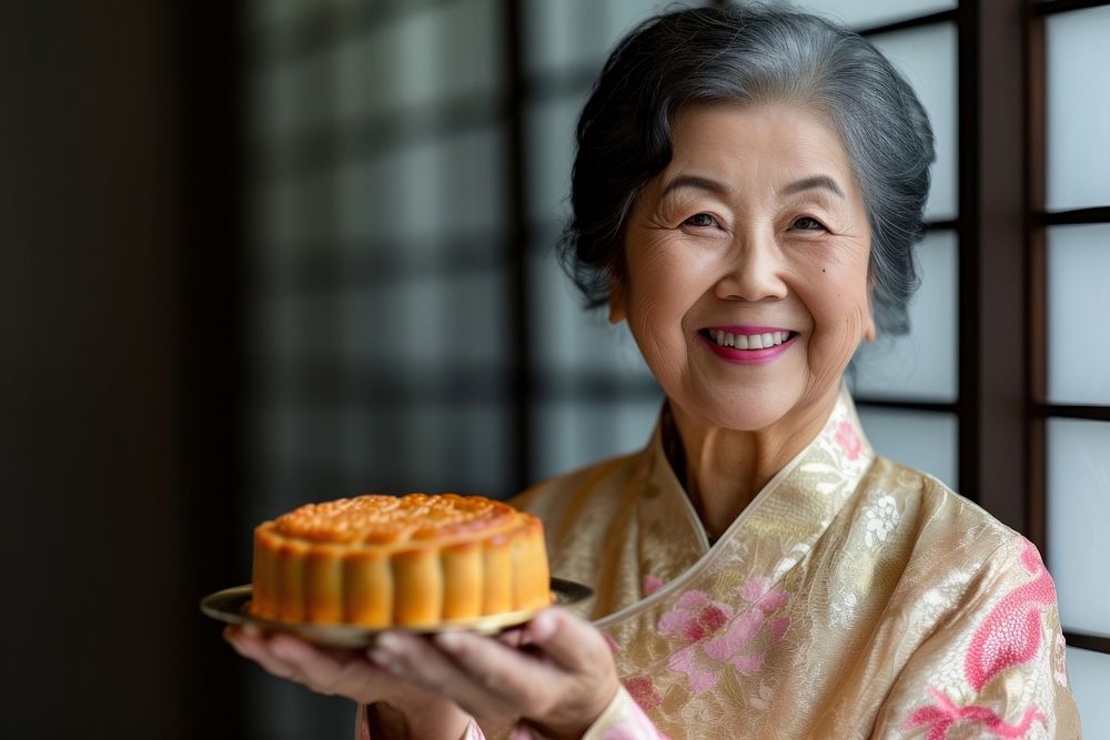 Asian mature woman cake dessert adult.