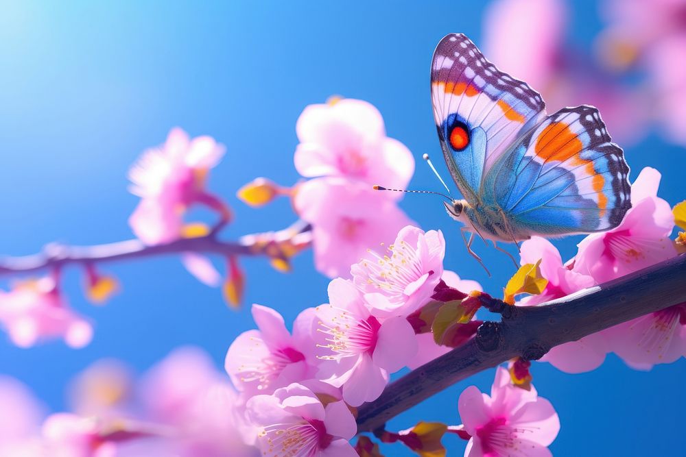 Beautiful blue yellow butterfly nature flower outdoors.