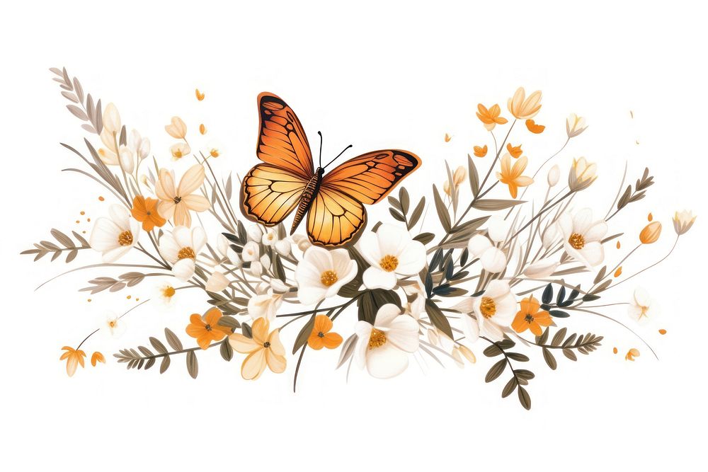 Botanical bouquet vector element butterfly pattern insect.