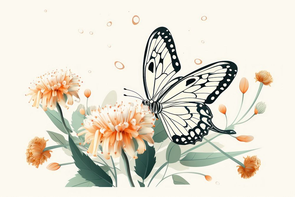 Butterfly flower pattern drawing.