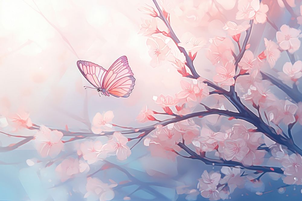 Cherry blossom and buuterfly flower outdoors nature.
