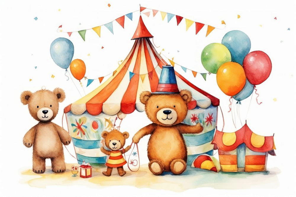 Bear circus doodle recreation balloon cartoon.