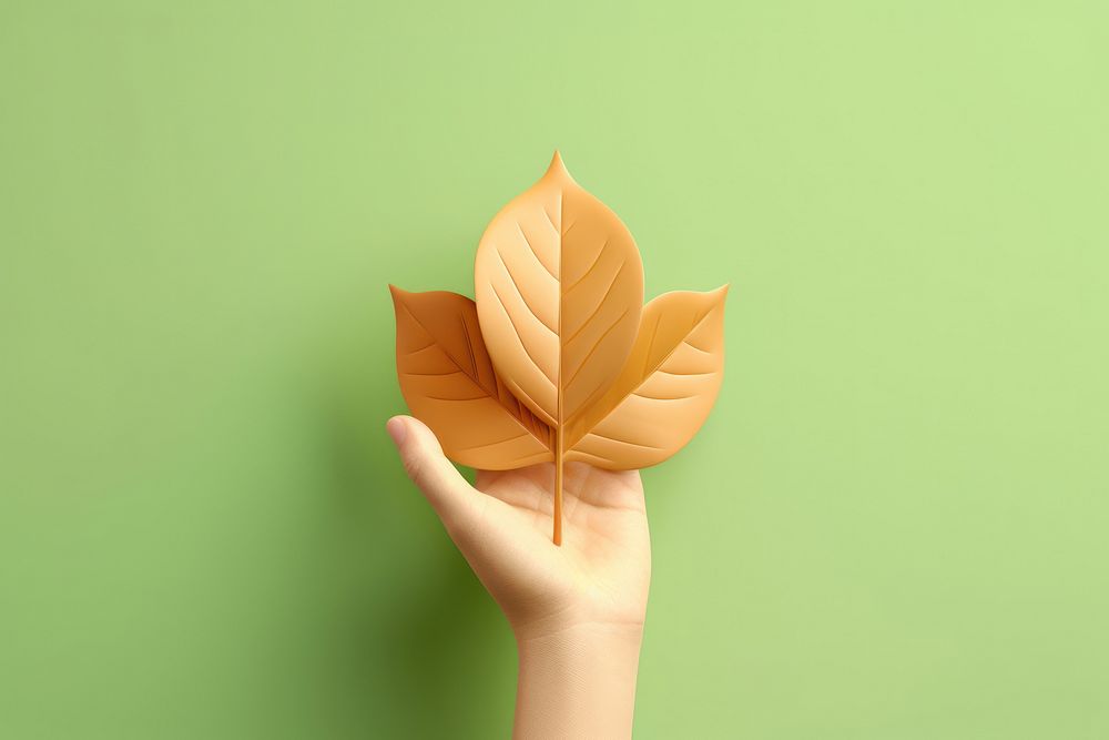 Hand holding leaf plant paper art.