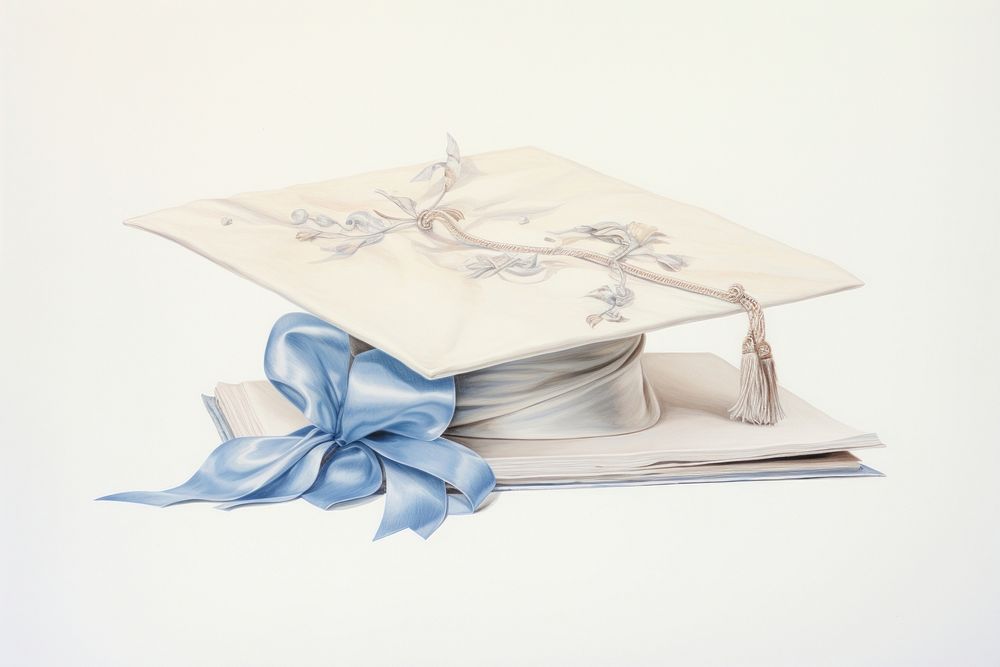 Graduation cap on book illustration white art mortarboard.