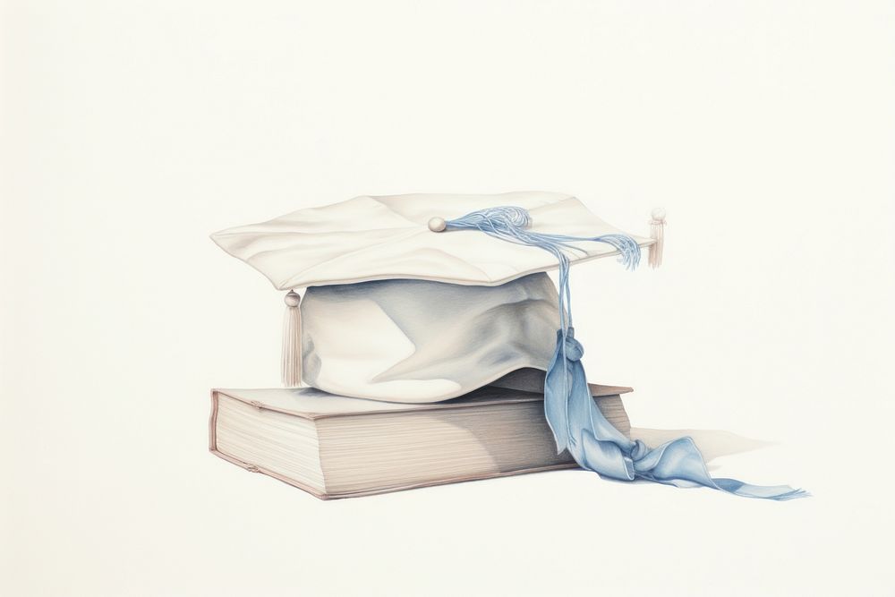 Graduation cap on book illustration furniture sketch white.