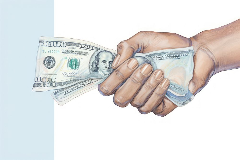 Hand holding money illustration dollar currency banknote.