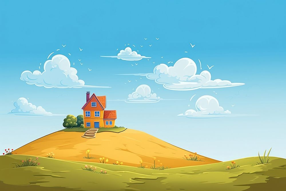 House on hill background landscape outdoors cartoon.