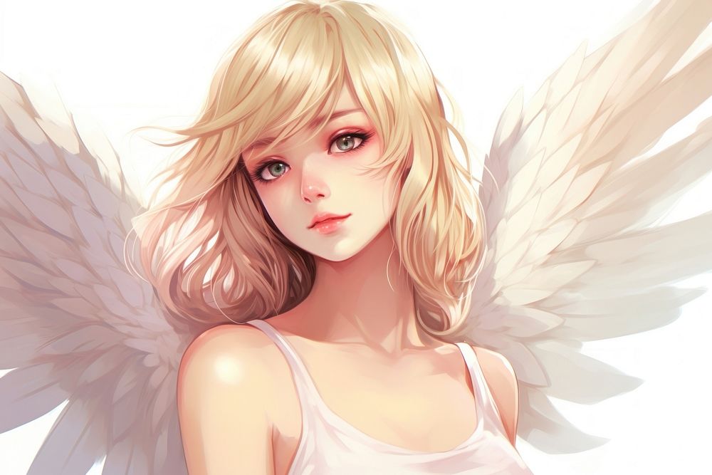 Female blond hair angel anime adult.