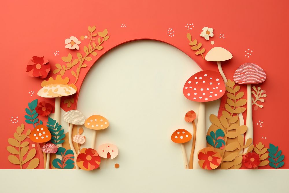 Paper cutout mushroom border plant art architecture.