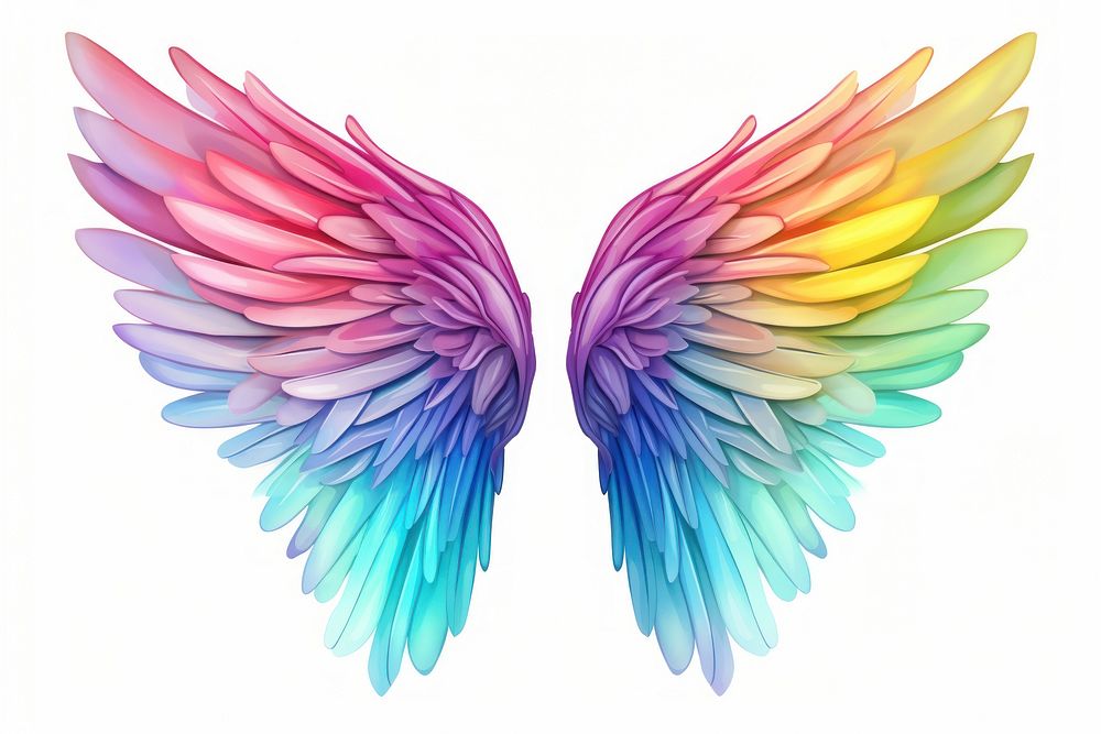 Rainbow angel wing pattern petal white background.