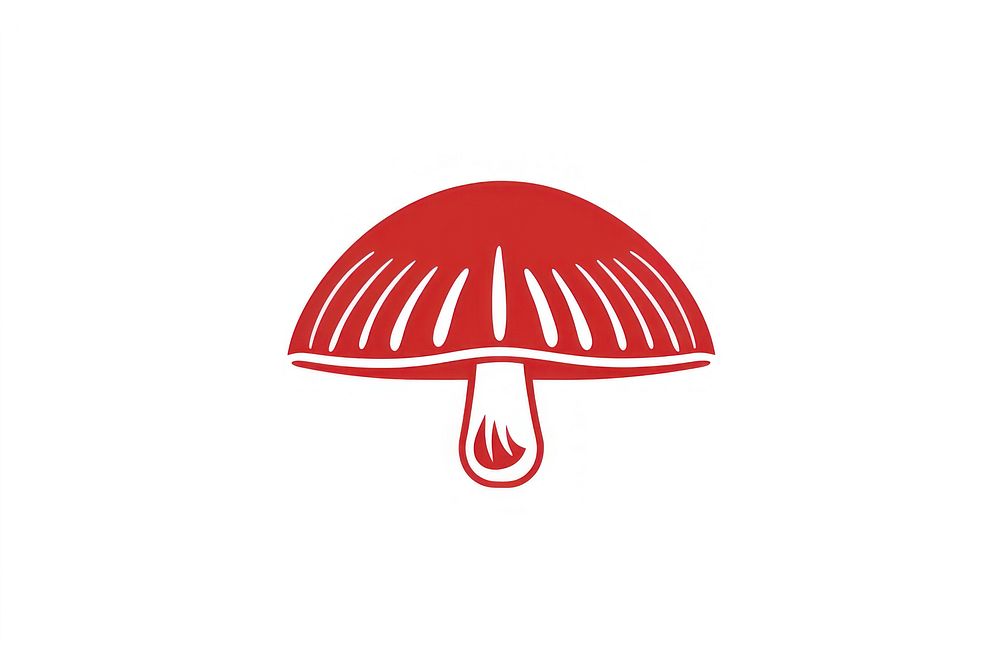 Mushroom linocut logo red umbrella.