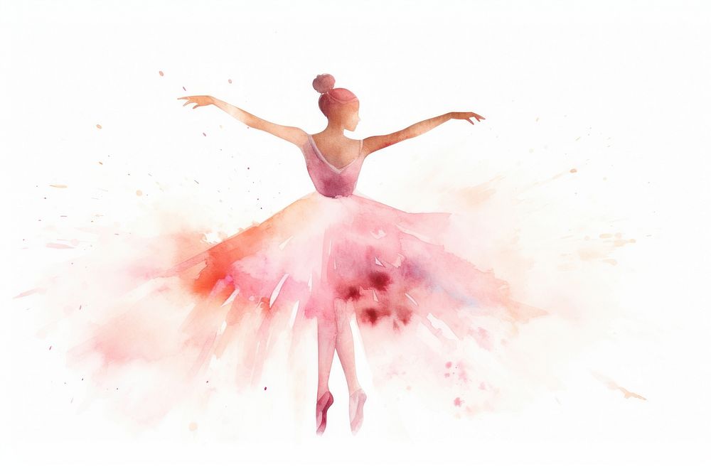 Ballerina watercolor illustration dancing ballet white background.