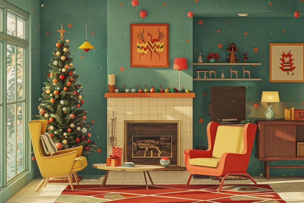 Chirstmas livingroom fireplace furniture christmas.