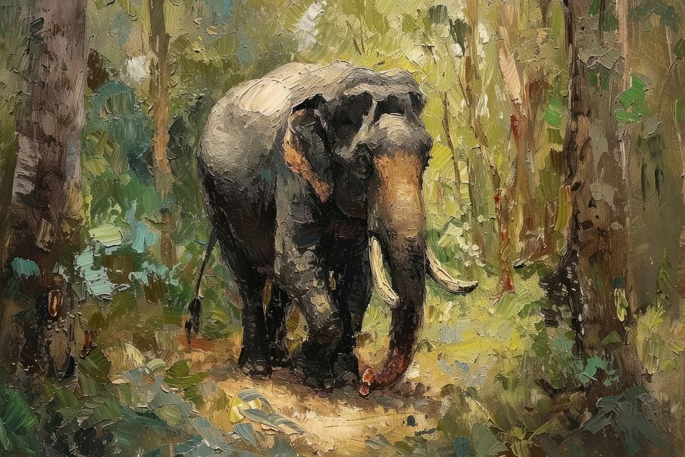 Elephant painting forest wildlife.