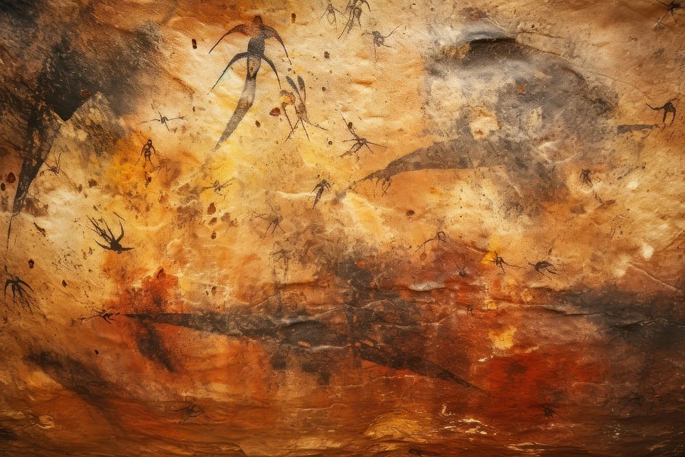 Paleolithic cave art painting style of invader ftom sky backgrounds invertebrate scratched.