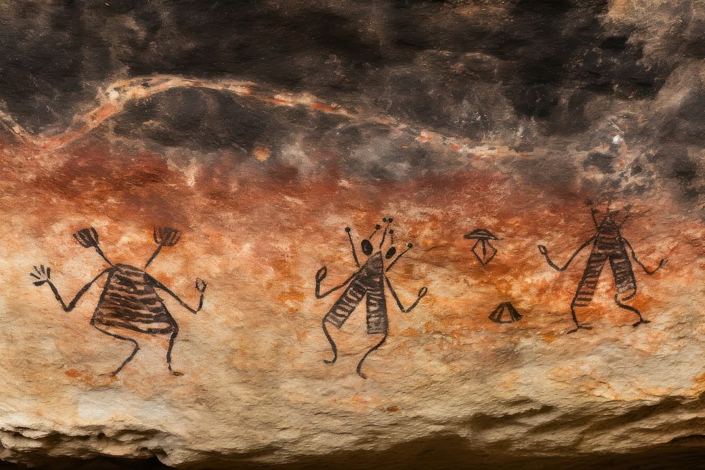 Paleolithic cave art painting style of invader ftom sky representation invertebrate archaeology.