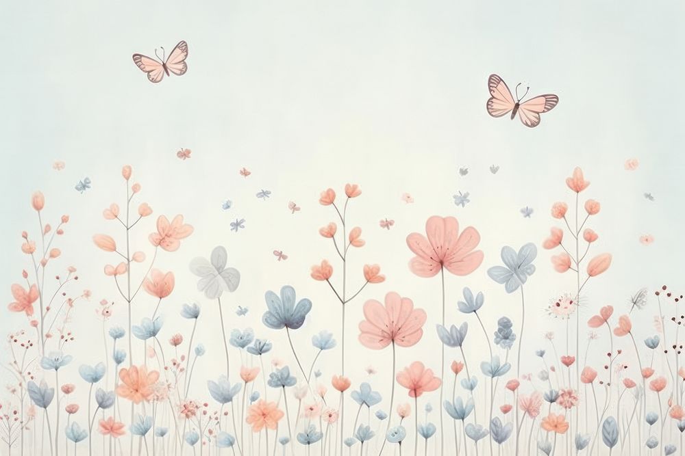 Pastel pencil texture illustration flower butterfly wallpaper.