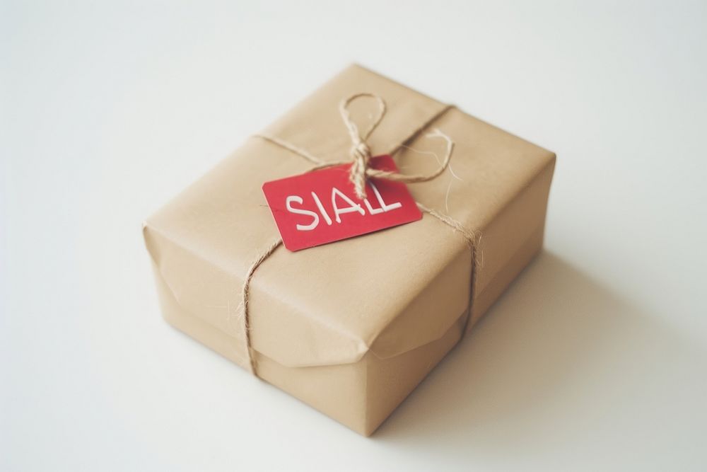 Gift with sale label cardboard box surprise.