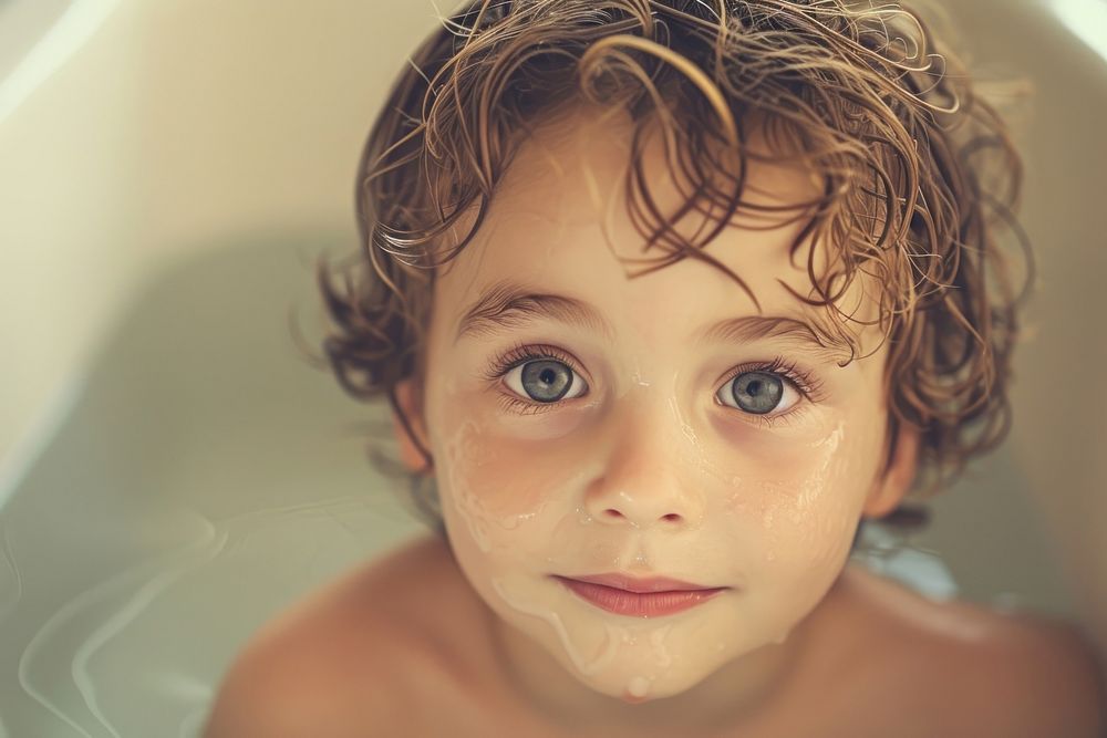 Kid in a bathtub portrait bathing photo.