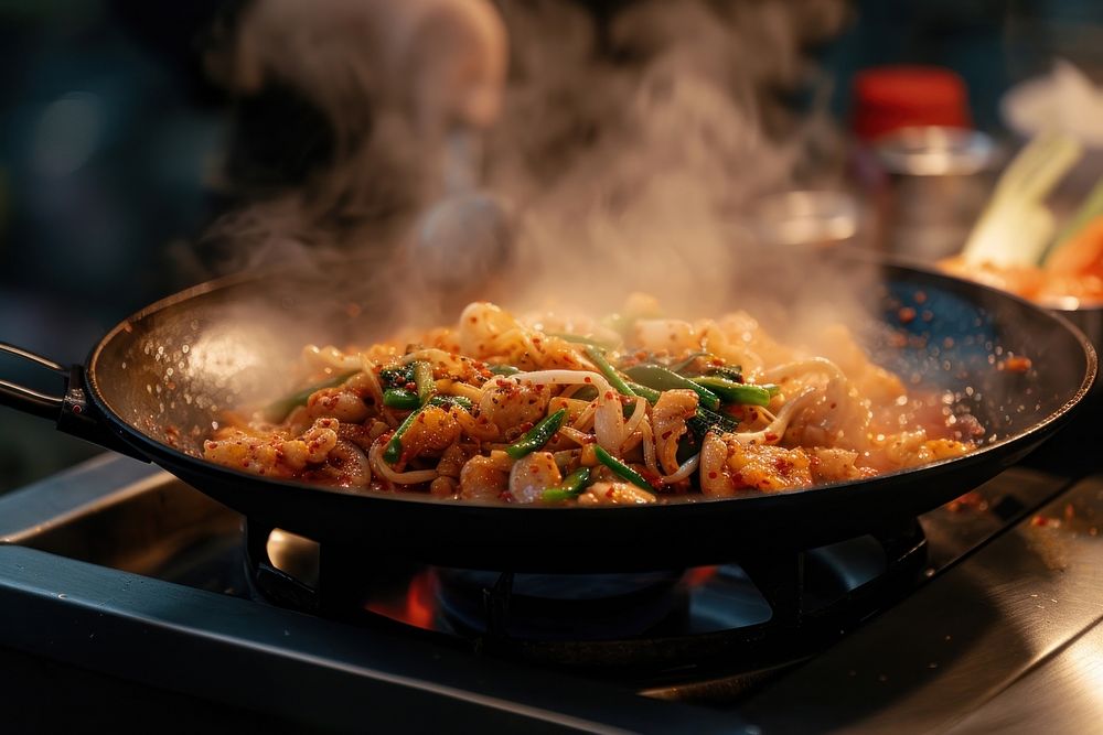 Korean cooking kitchen wok vegetable.