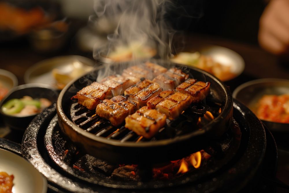 Korean pork belly grill cooking grilling meat.
