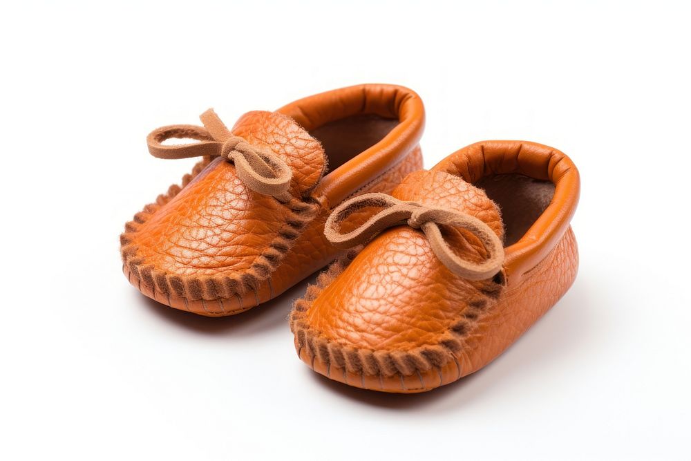 Baby leather slipper footwear shoe white background.