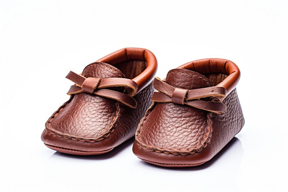 Baby leather slipper footwear shoe white background.