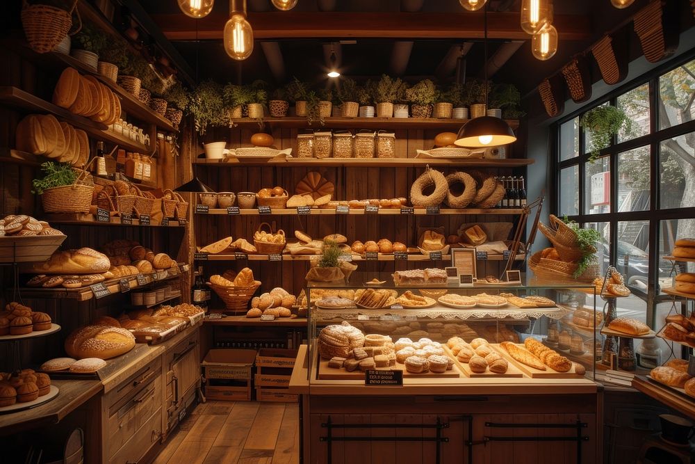 Bakery shop bread food architecture.