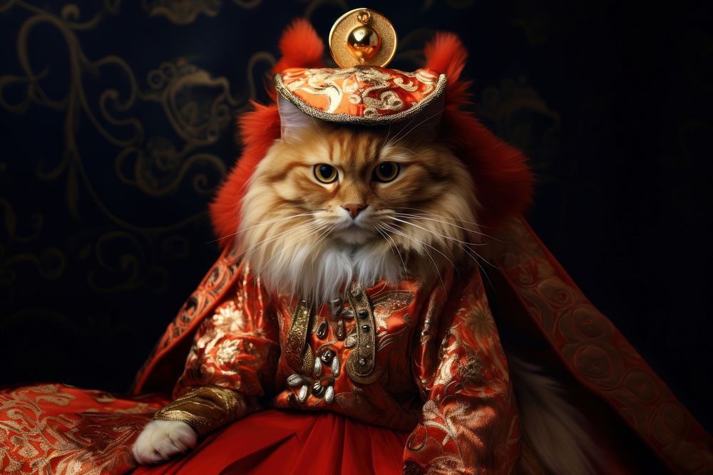 Cat wearing chinese dragon costume portrait mammal animal.