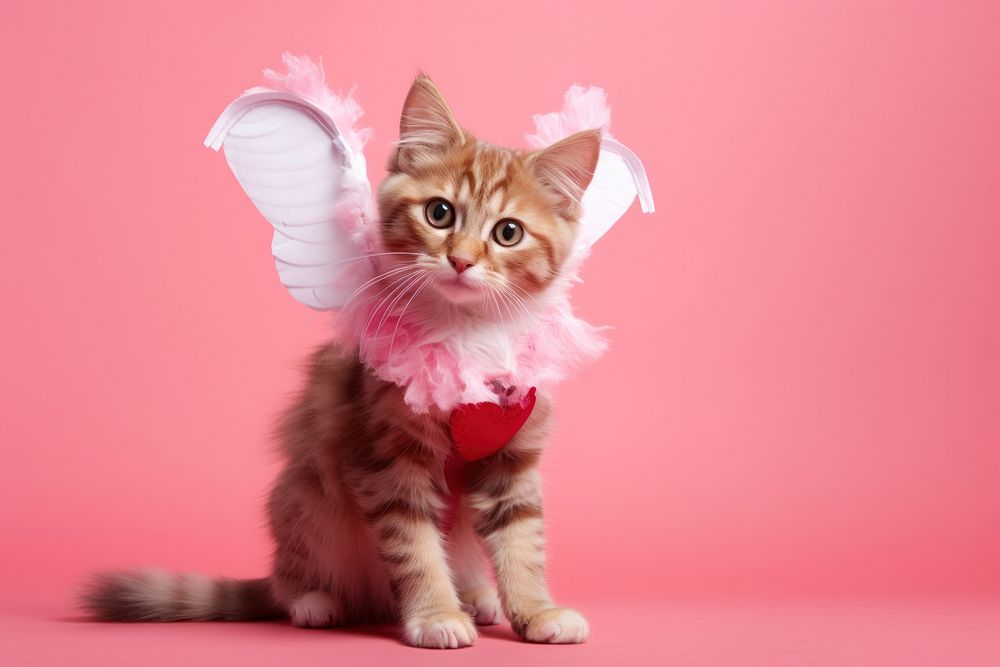 Cat wearing cupid costume animal mammal kitten.