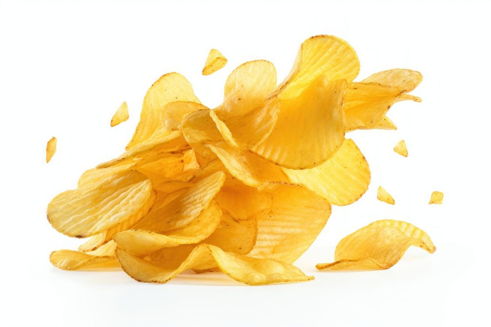 Chips floating out of chip bag petal plant food.